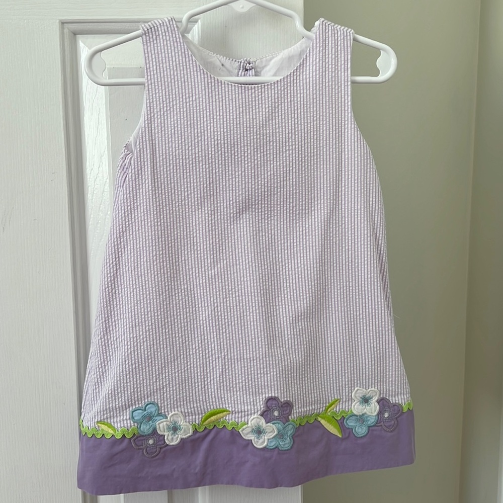 Gymboree purple seersucker and floral appliqué dress. Toddler girls 18-24 months